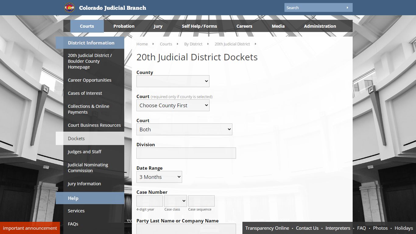 Colorado Judicial Branch - 20th Judicial District - Dockets
