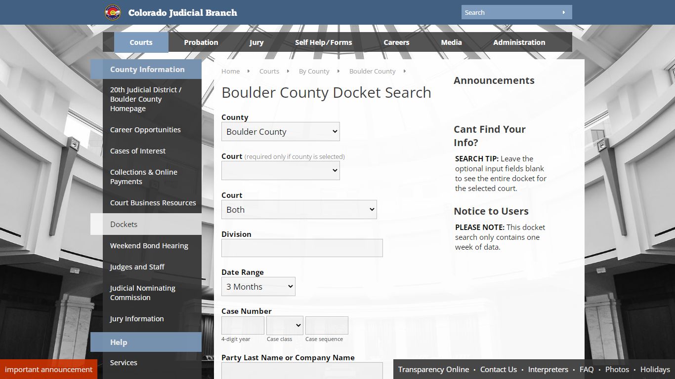 Colorado Judicial Branch - Boulder County - Dockets